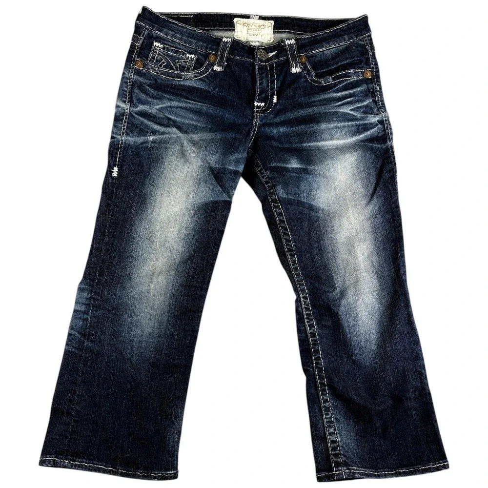 Big Star Liv Capri Jeans Womens 31 Dark Wash Indigo Midrise Faded Workwear Denim
